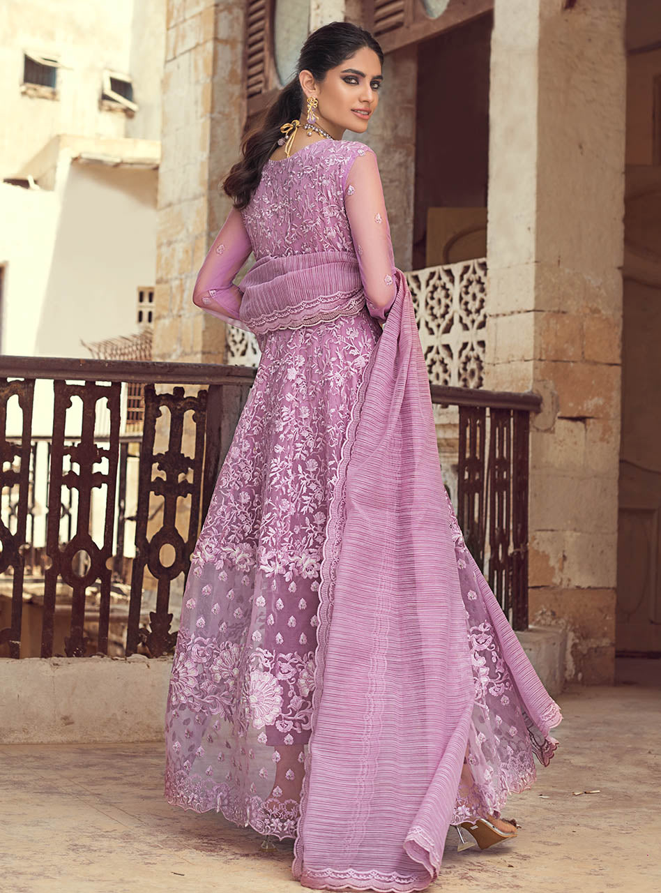 Lavender Embroidered Chiffon Anarkali Dress (3-Piece) - Image 6