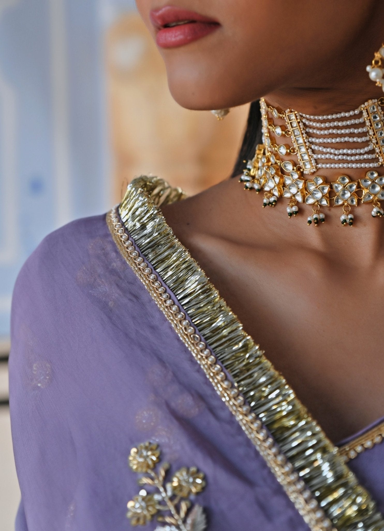 Pakistani Lilac Embroidered Pure Crepe Anarkali Dress (2-Piece) - Image 6