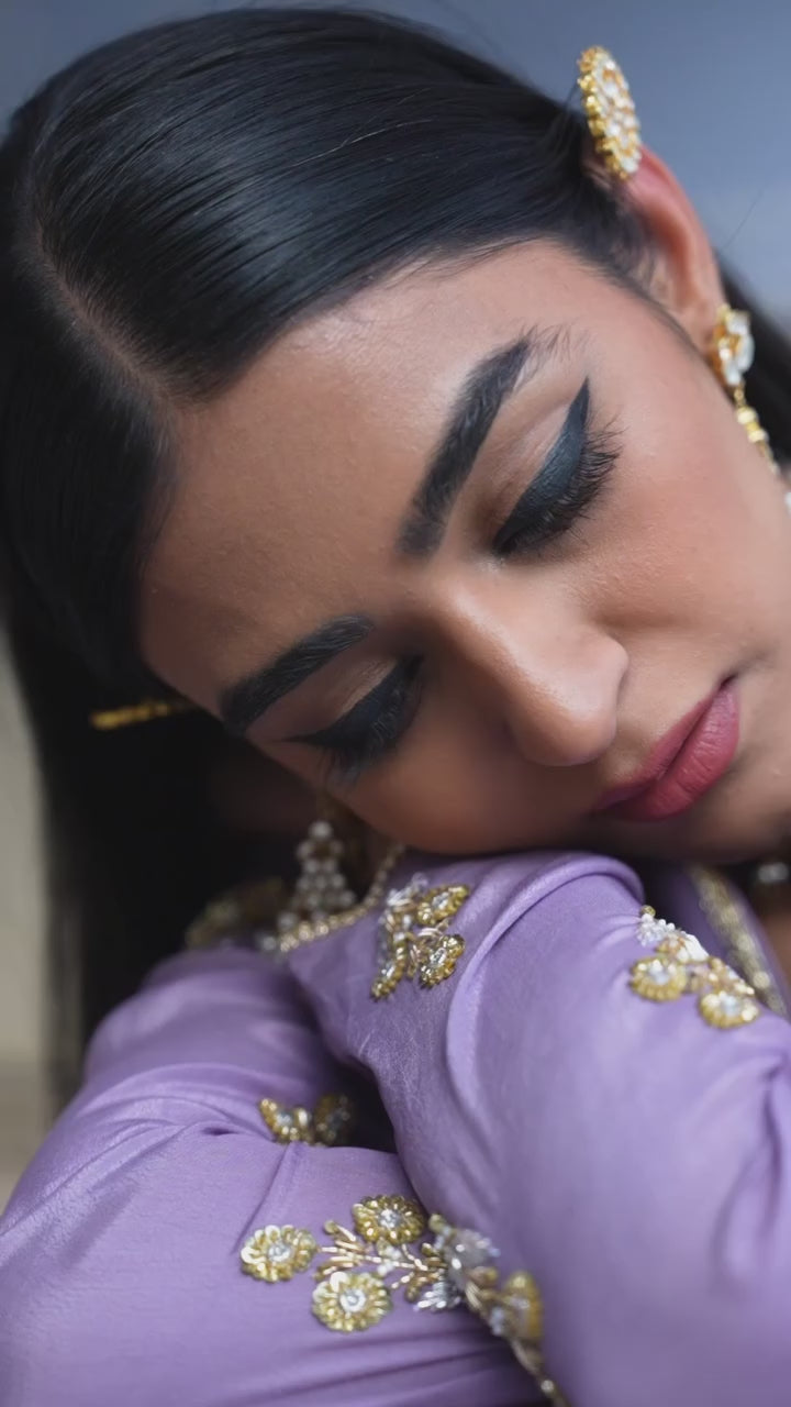 Pakistani Lilac Embroidered Pure Crepe Anarkali Dress (2-Piece) - Image 9