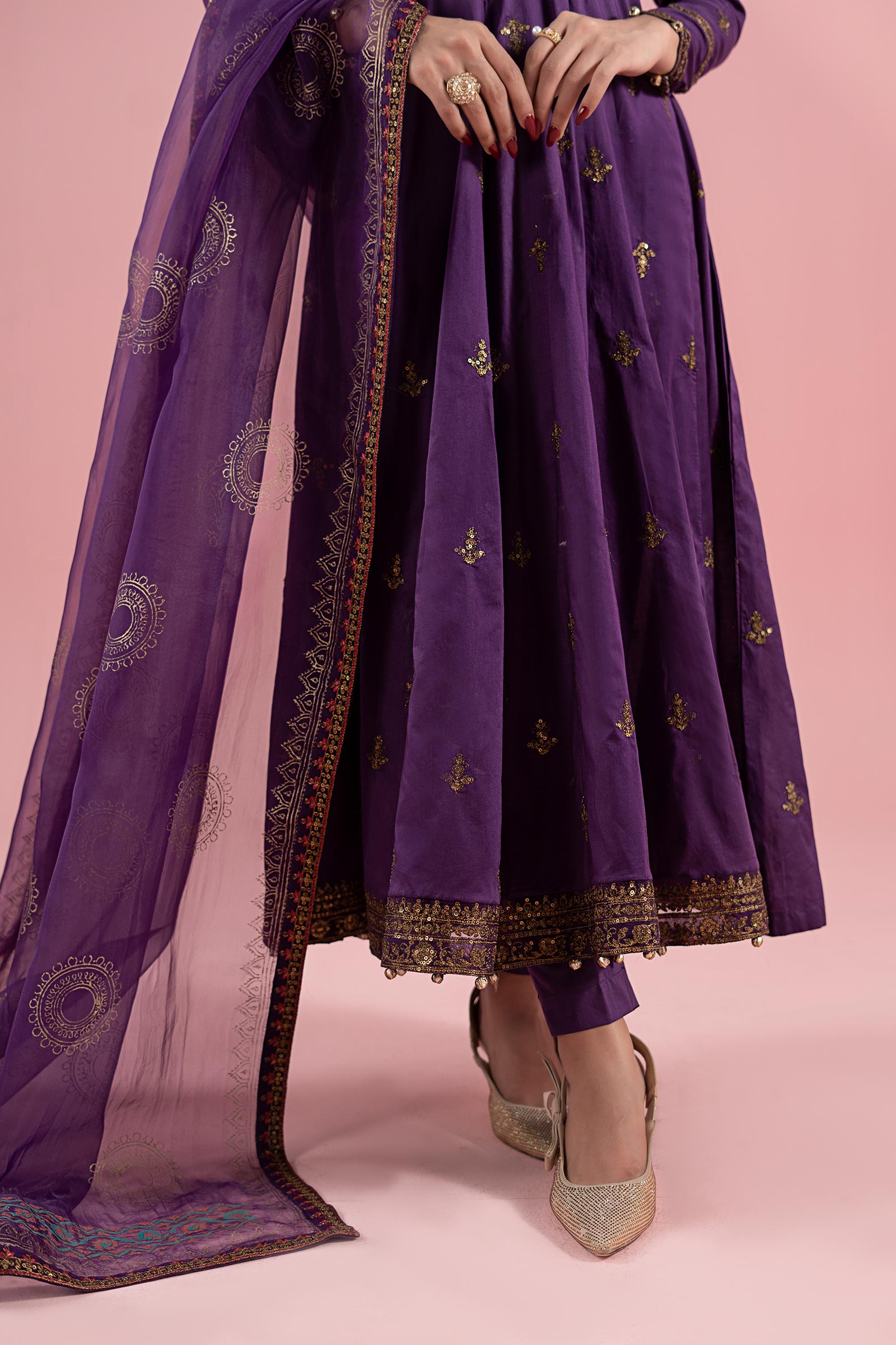 Purple Tilla Embroidered Lawn Anarkali Dress (3-Piece) - Image 4