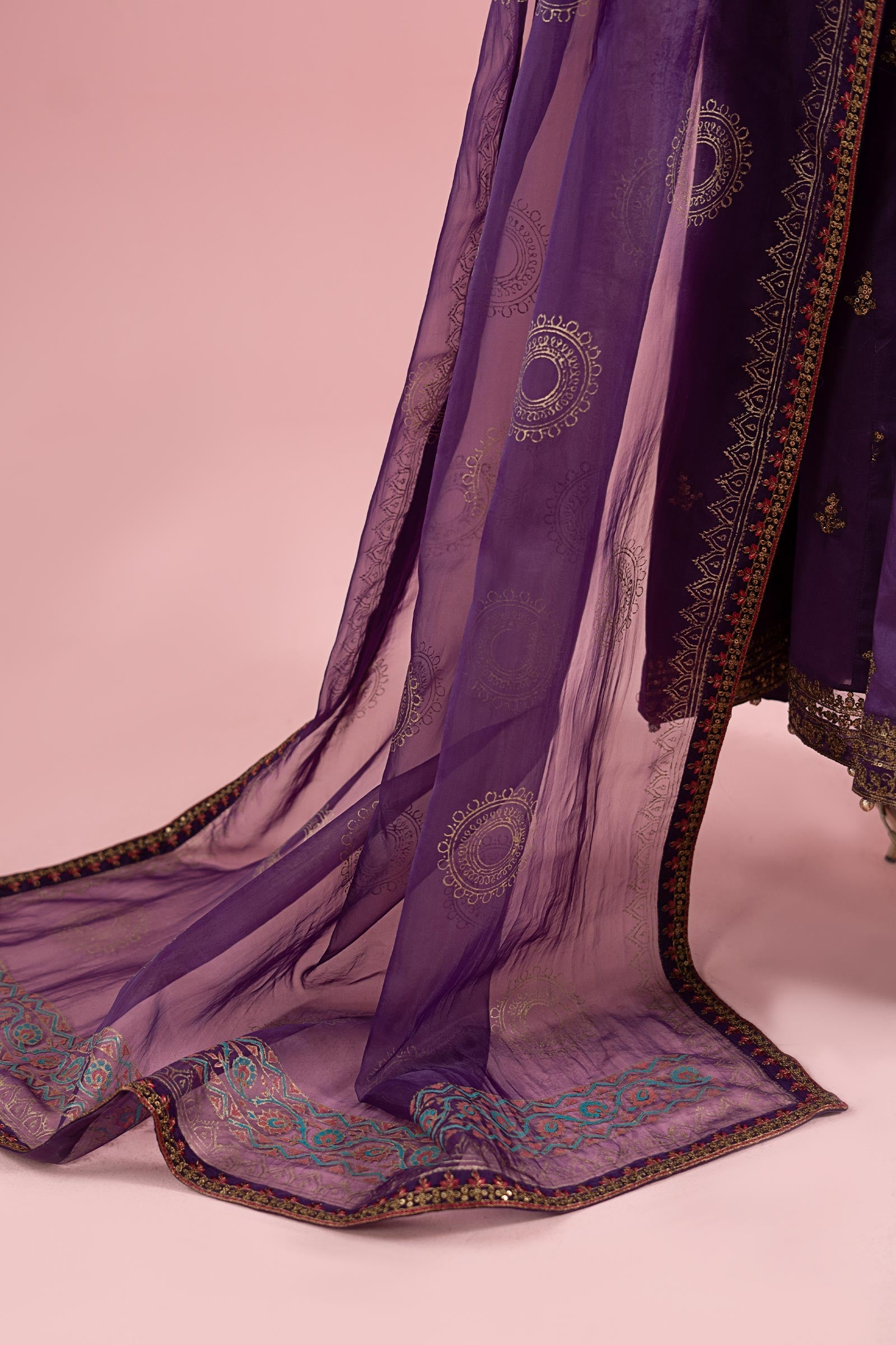 Purple Tilla Embroidered Lawn Anarkali Dress (3-Piece) - Image 5