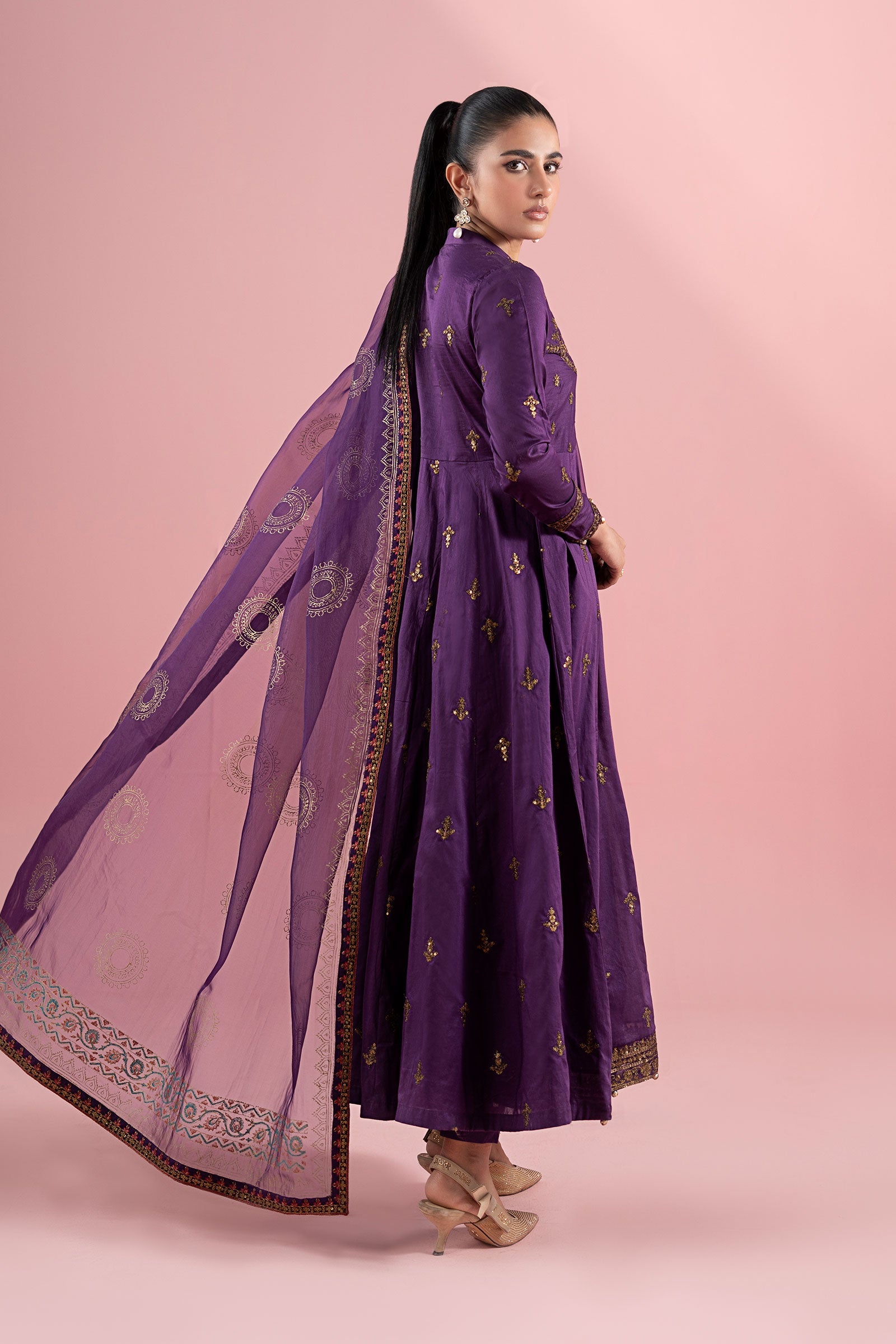 Purple Tilla Embroidered Lawn Anarkali Dress (3-Piece) - Image 8