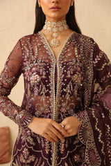 Pakistani Deep Plum Hand-Embellished Organza Anarkali Dress (3-Piece) - Image 10