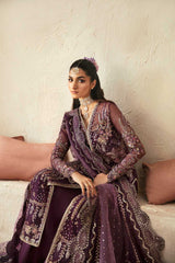 Pakistani Deep Plum Hand-Embellished Organza Anarkali Dress (3-Piece) - Image 11