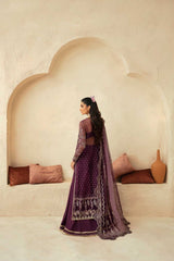Pakistani Deep Plum Hand-Embellished Organza Anarkali Dress (3-Piece) - Image 12