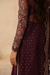 Pakistani Deep Plum Hand-Embellished Organza Anarkali Dress (3-Piece) - Image 5