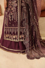 Pakistani Deep Plum Hand-Embellished Organza Anarkali Dress (3-Piece) - Image 7