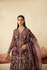 Pakistani Deep Plum Hand-Embellished Organza Anarkali Dress (3-Piece) - Image 8