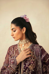 Pakistani Deep Plum Hand-Embellished Organza Anarkali Dress (3-Piece) - Image 9