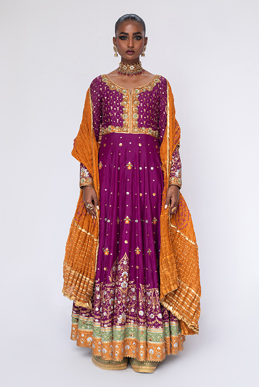 Purple Hand-Embroidered Silk-Blend Anarkali (2-Piece) - Image 1
