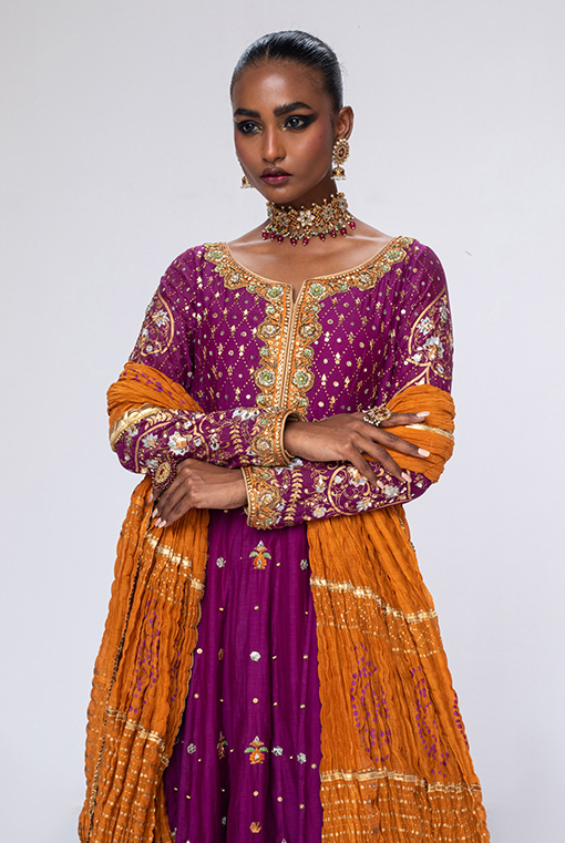 Purple Hand-Embroidered Silk-Blend Anarkali (2-Piece) - Image 2