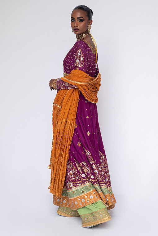 Purple Hand-Embroidered Silk-Blend Anarkali (2-Piece) - Image 4