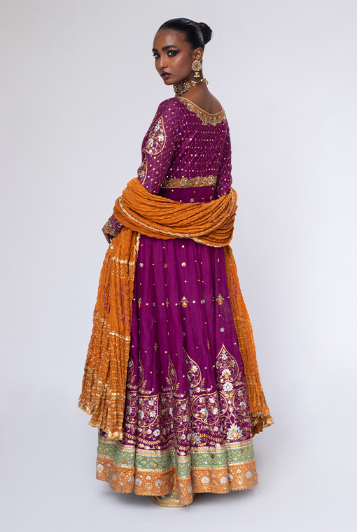 Purple Hand-Embroidered Silk-Blend Anarkali (2-Piece) - Image 5