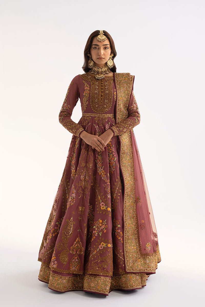 Pakistani Purple Embroidered Net Anarkali Dress (3-Piece) - Image 1