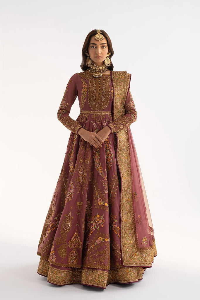 Pakistani Purple Embroidered Net Anarkali Dress (3-Piece) - Image 1