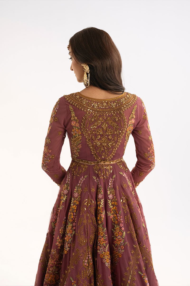 Pakistani Purple Embroidered Net Anarkali Dress (3-Piece) - Image 4