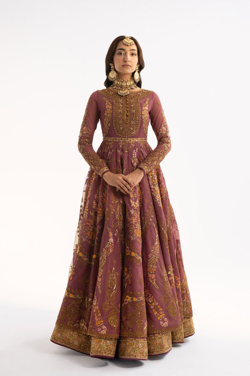 Pakistani Purple Embroidered Net Anarkali Dress (3-Piece) - Image 6