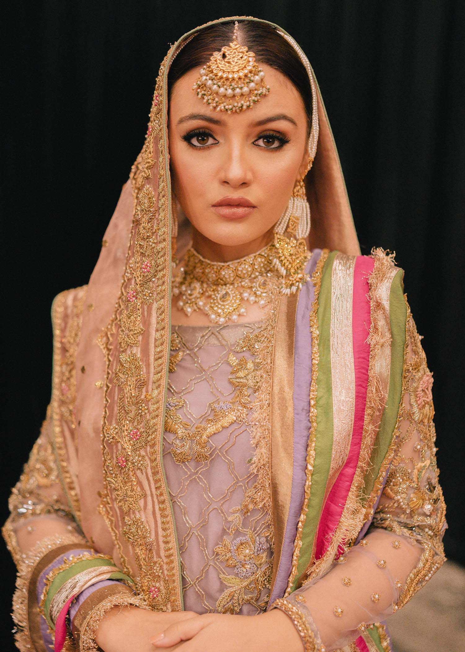 Pakistani Lilac Gota Nakshi Net Anarkali Dress (1-Pc) - Image 2