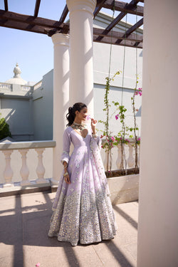 Lilac Mirror Embroidered Net Anarkali Dress (2-Piece) - Image 1