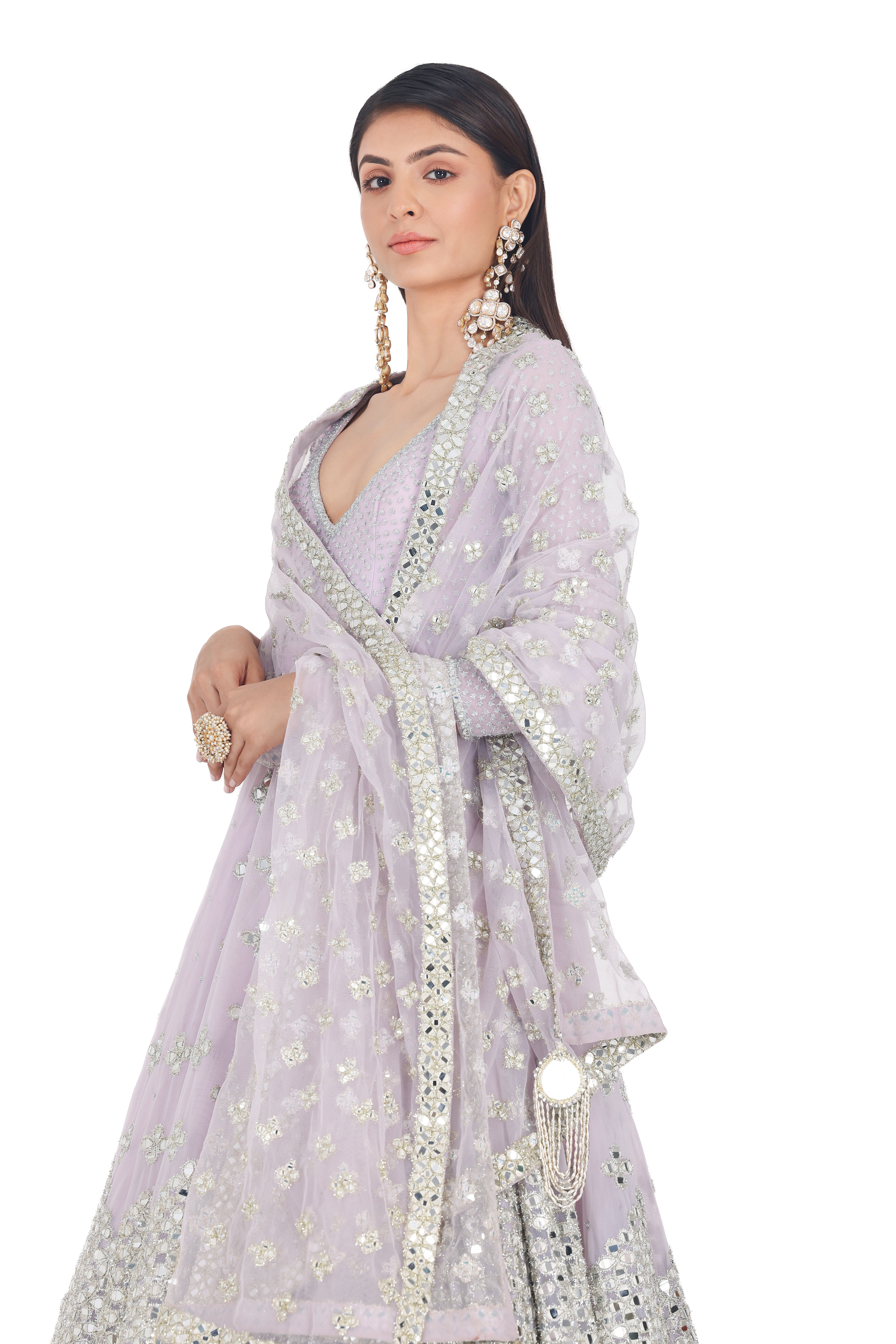 Lilac Mirror Embroidered Net Anarkali Dress (2-Piece) - Image 7