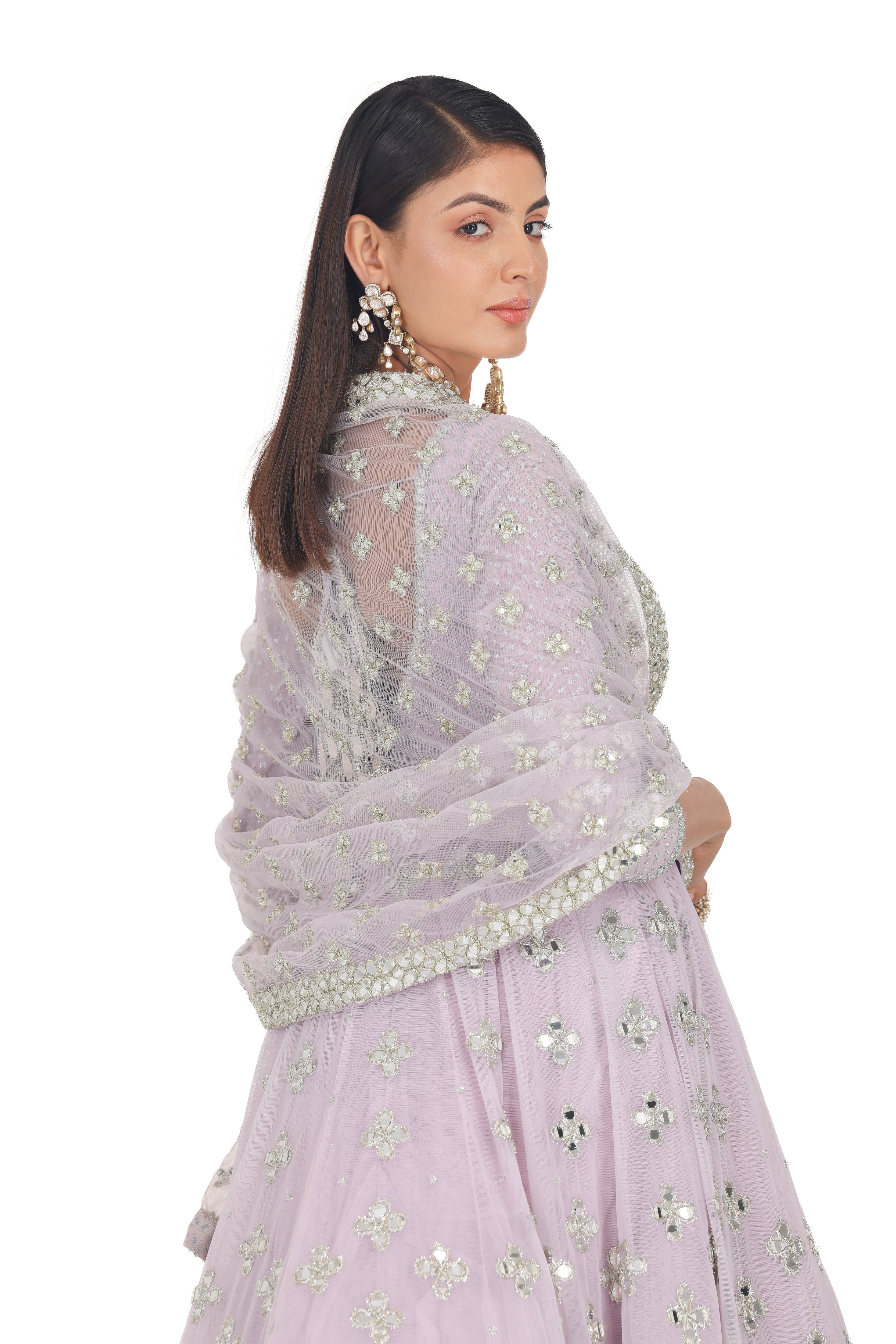Lilac Mirror Embroidered Net Anarkali Dress (2-Piece) - Image 8