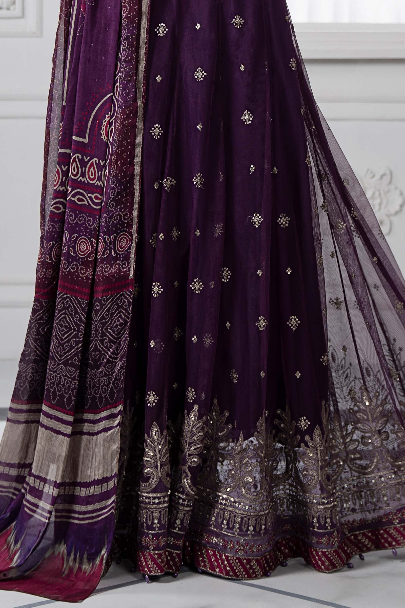 Plum Embroidered Net Anarkali Dress (3-Piece) - Image 5
