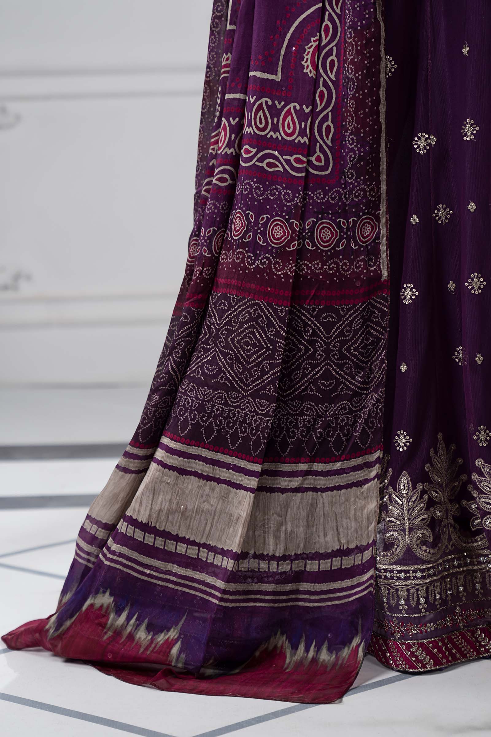Plum Embroidered Net Anarkali Dress (3-Piece) - Image 6