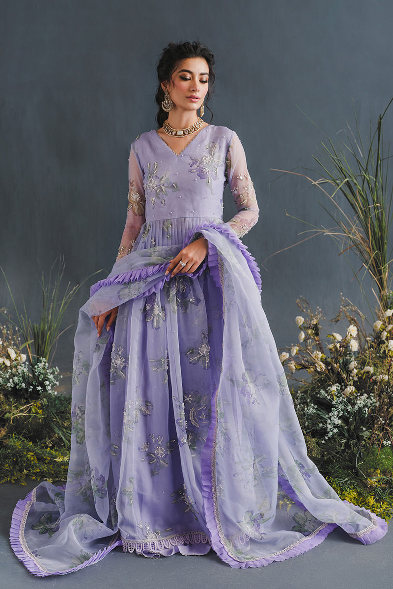 Pakistani Lilac Floral Embellished Organza Anarkali Dress (2-Piece) - Image 5