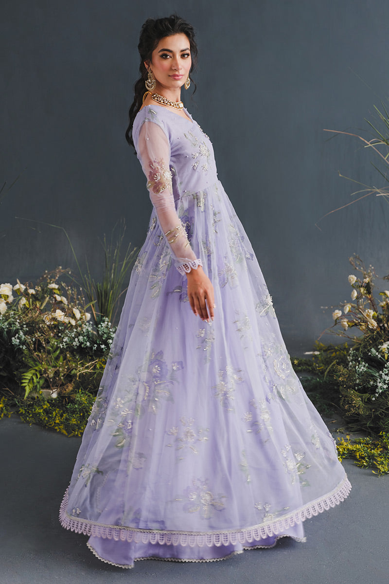 Pakistani Lilac Floral Embellished Organza Anarkali Dress (2-Piece) - Image 9