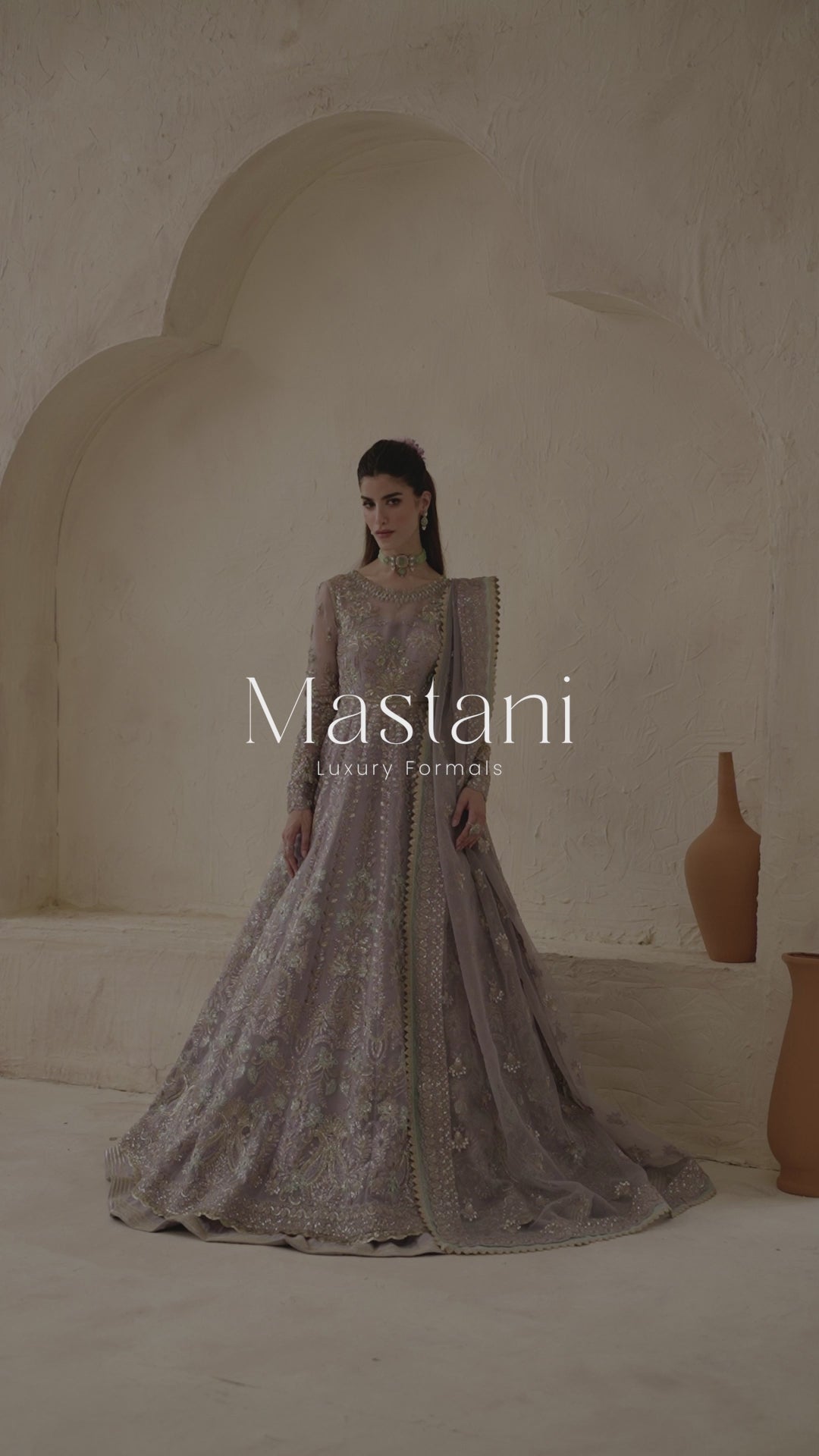 Pakistani Lavender Hand-Embellished Organza Anarkali Dress (2-Piece) - Image 12