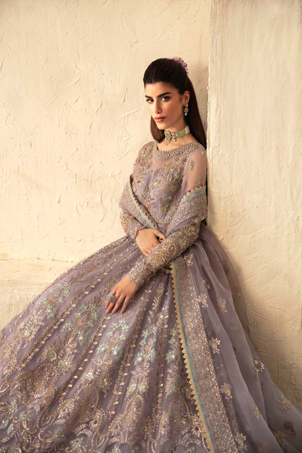 Pakistani Lavender Hand-Embellished Organza Anarkali Dress (2-Piece) - Image 13
