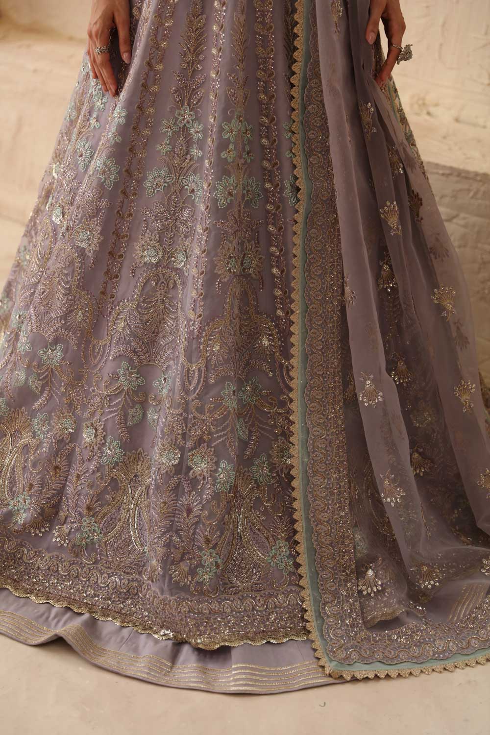 Pakistani Lavender Hand-Embellished Organza Anarkali Dress (2-Piece) - Image 6