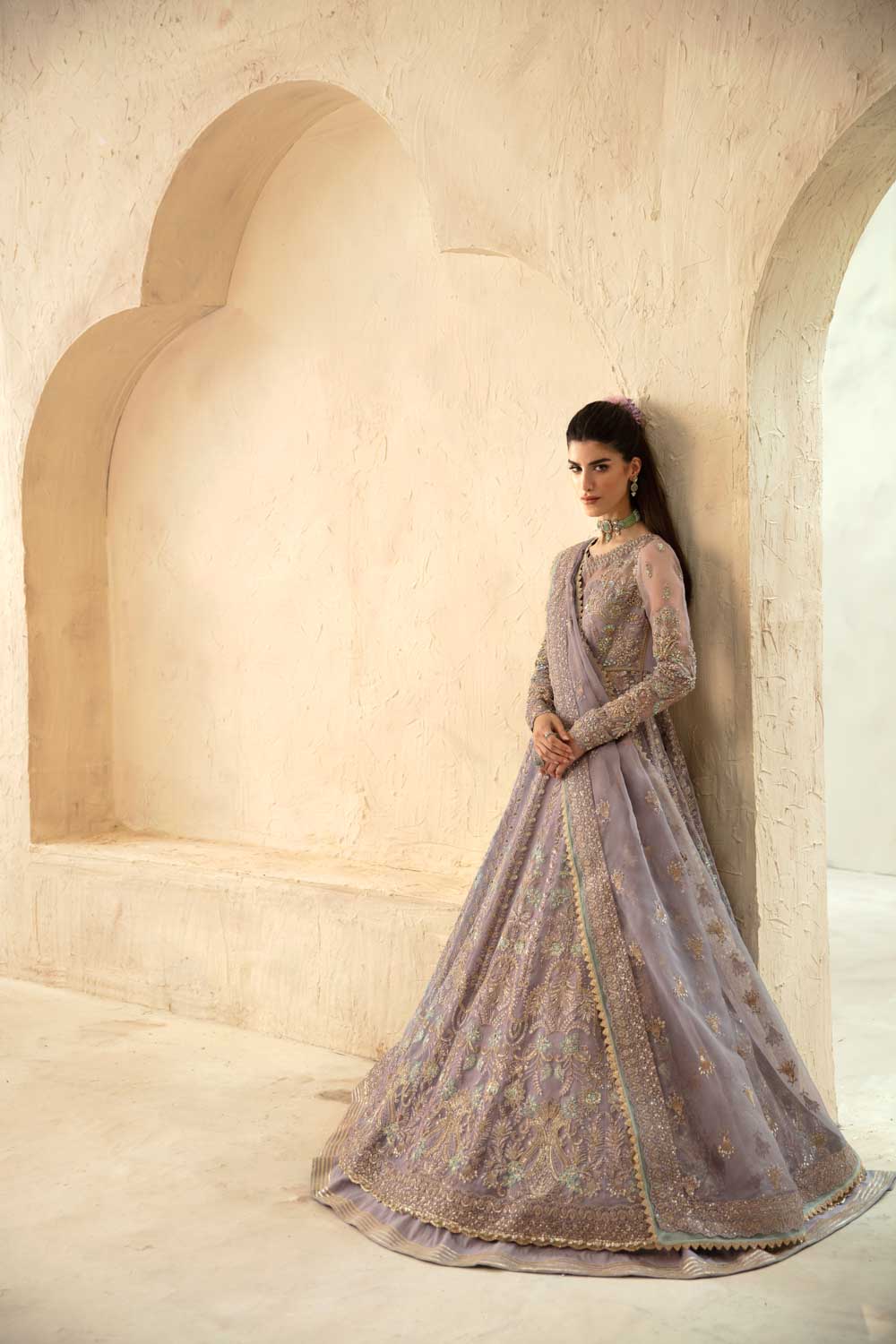 Pakistani Lavender Hand-Embellished Organza Anarkali Dress (2-Piece) - Image 8