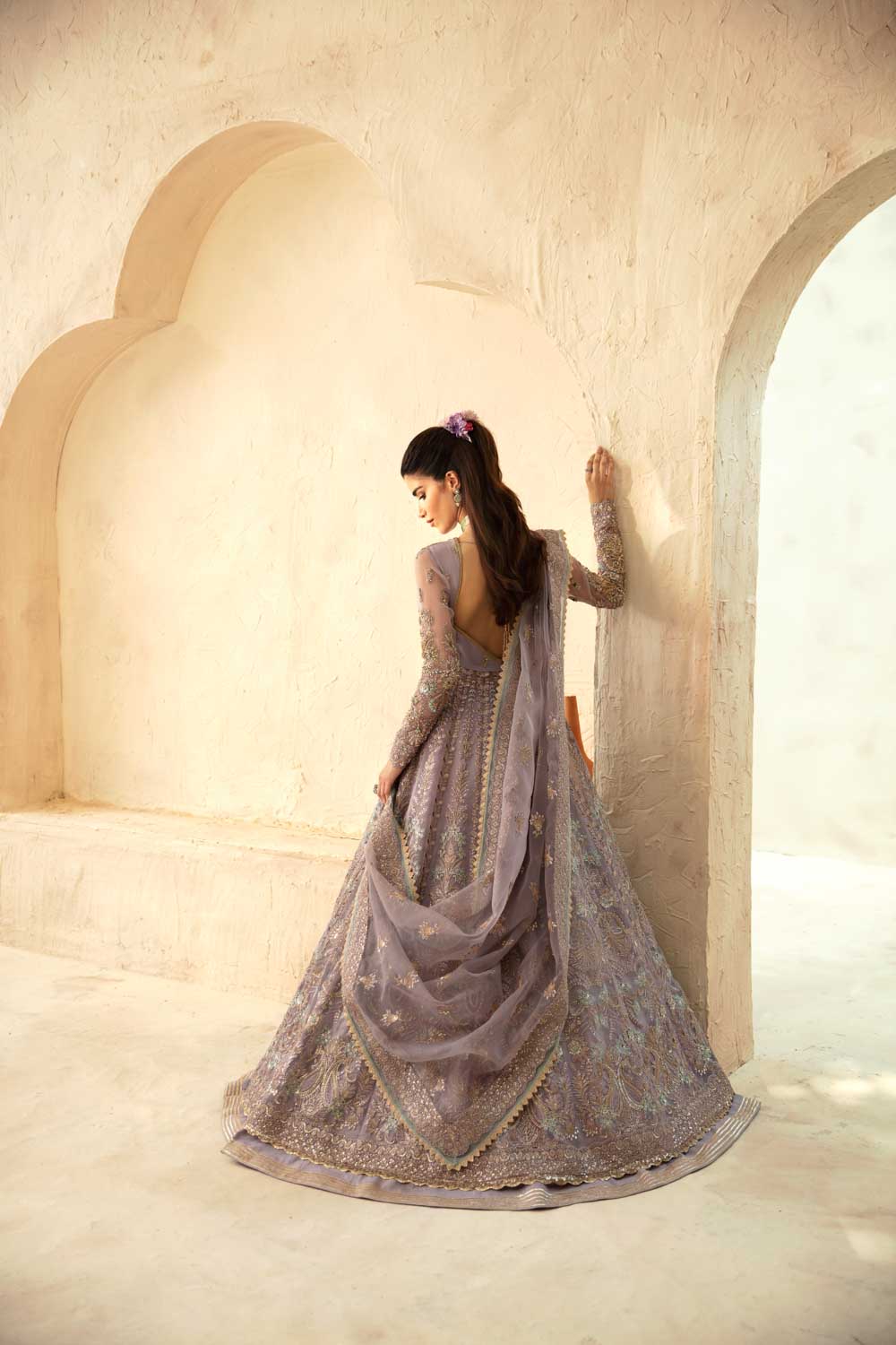 Pakistani Lavender Hand-Embellished Organza Anarkali Dress (2-Piece) - Image 9