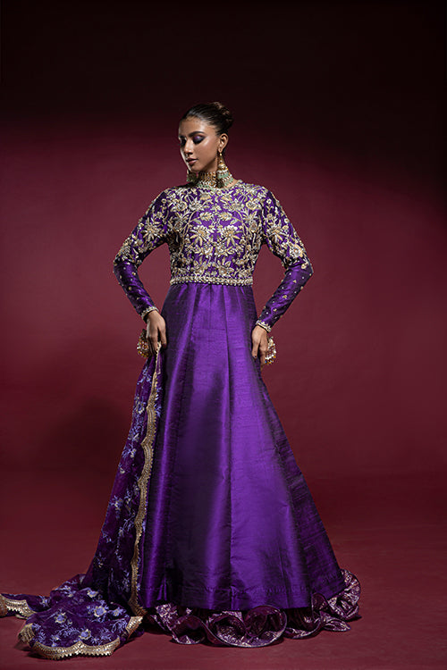 Purple Zardozi & Crystal Raw Silk Anarkali (2-Piece) - Image 2