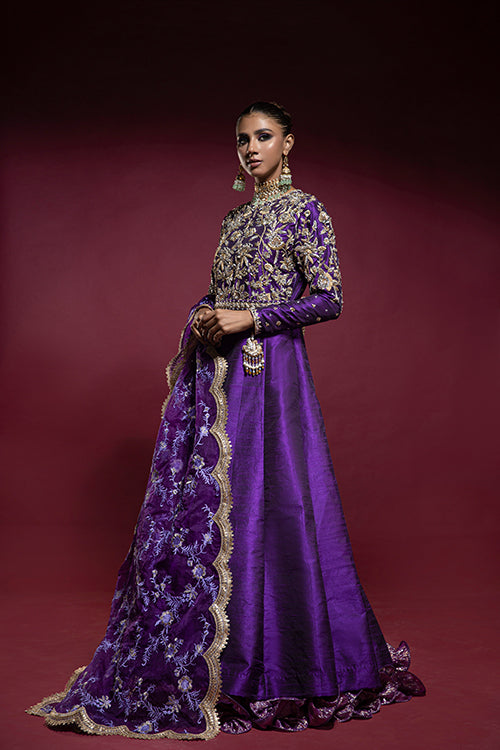 Purple Zardozi & Crystal Raw Silk Anarkali (2-Piece) - Image 5