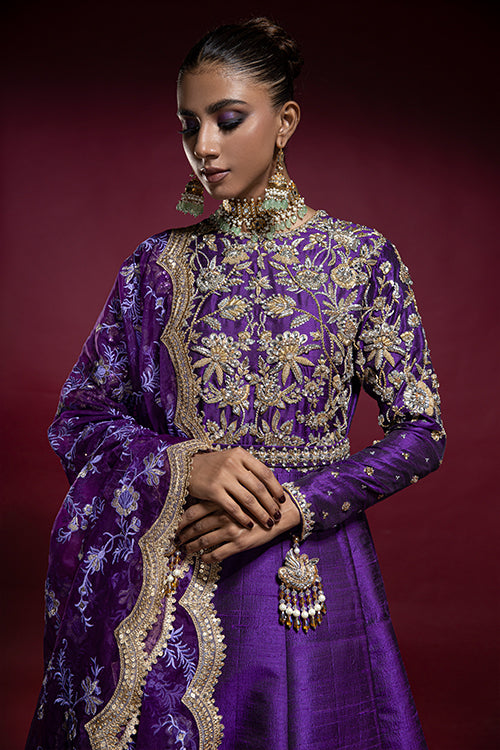 Purple Zardozi & Crystal Raw Silk Anarkali (2-Piece) - Image 7