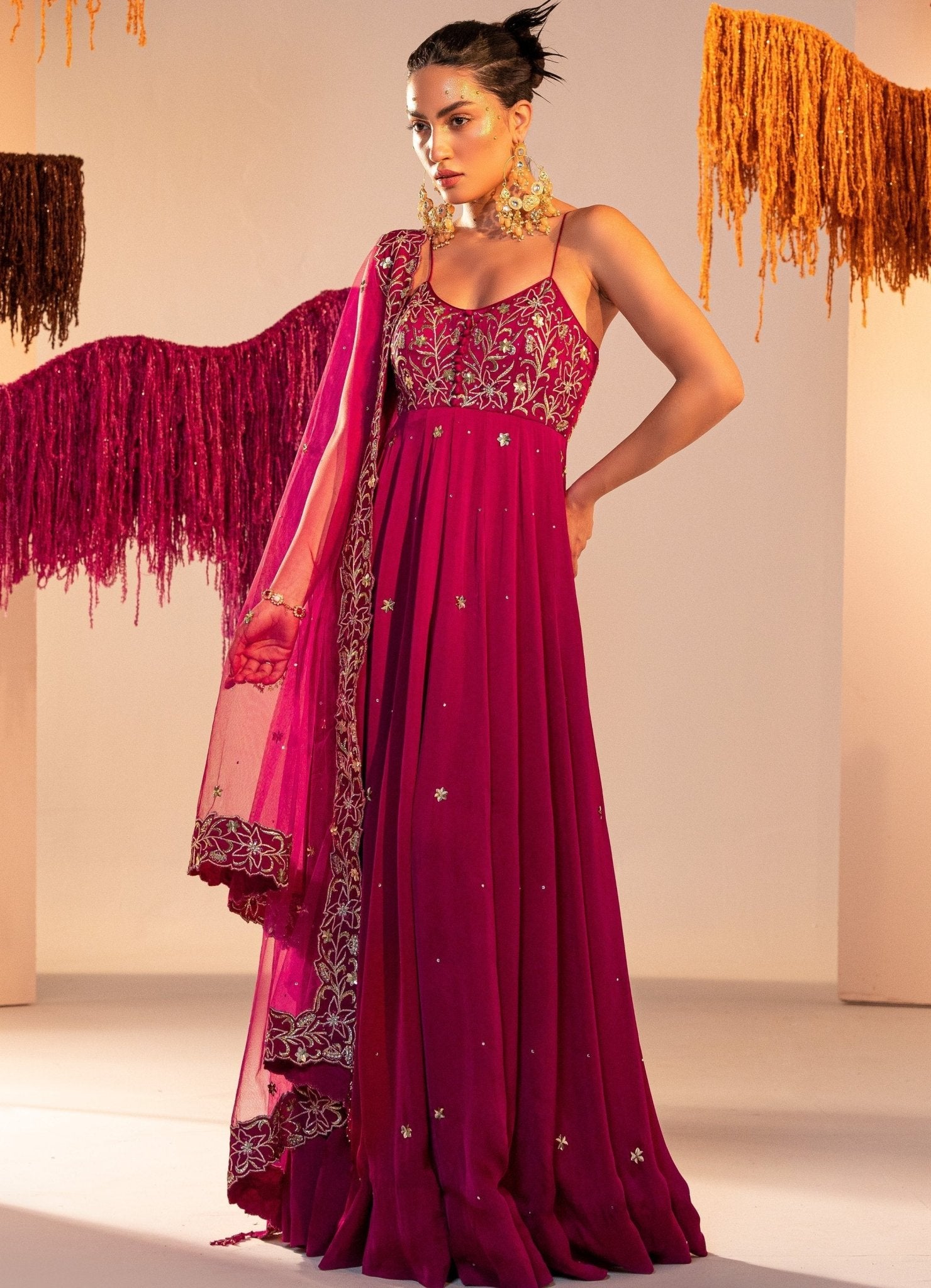 Purple Embroidered Satin Georgette Anarkali (2-Piece) - Image 1