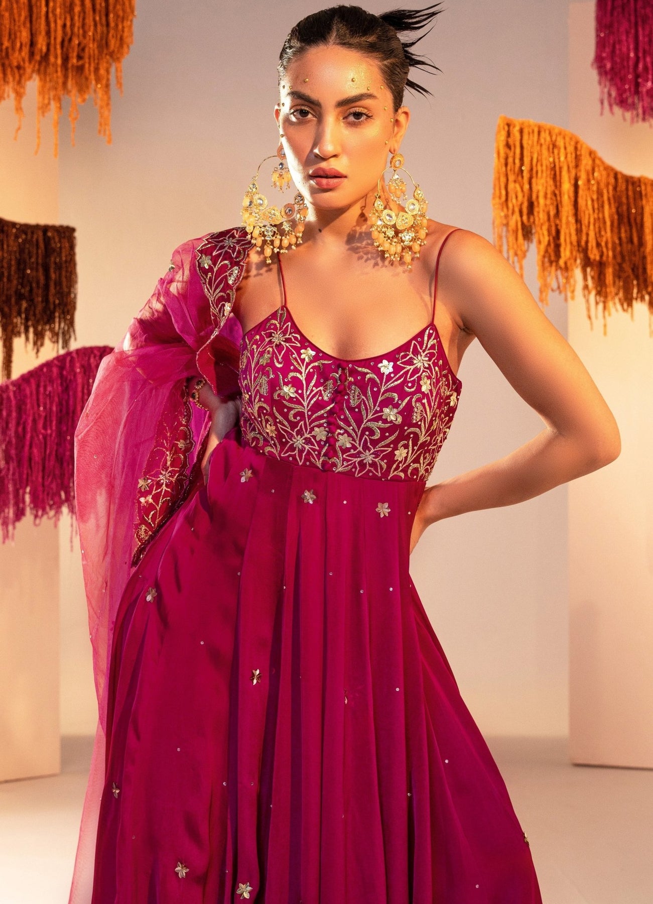 Purple Embroidered Satin Georgette Anarkali (2-Piece) - Image 3