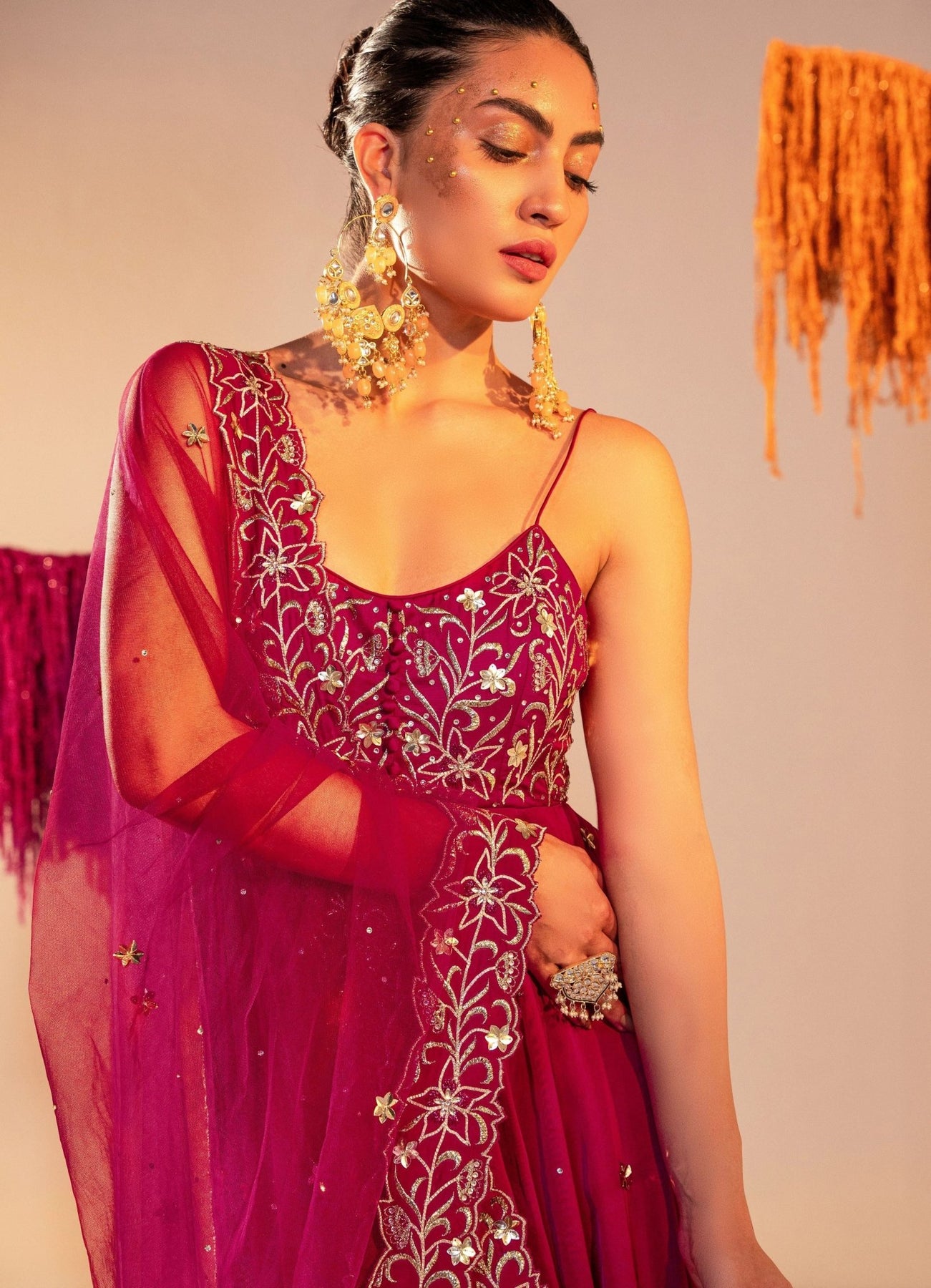 Purple Embroidered Satin Georgette Anarkali (2-Piece) - Image 4