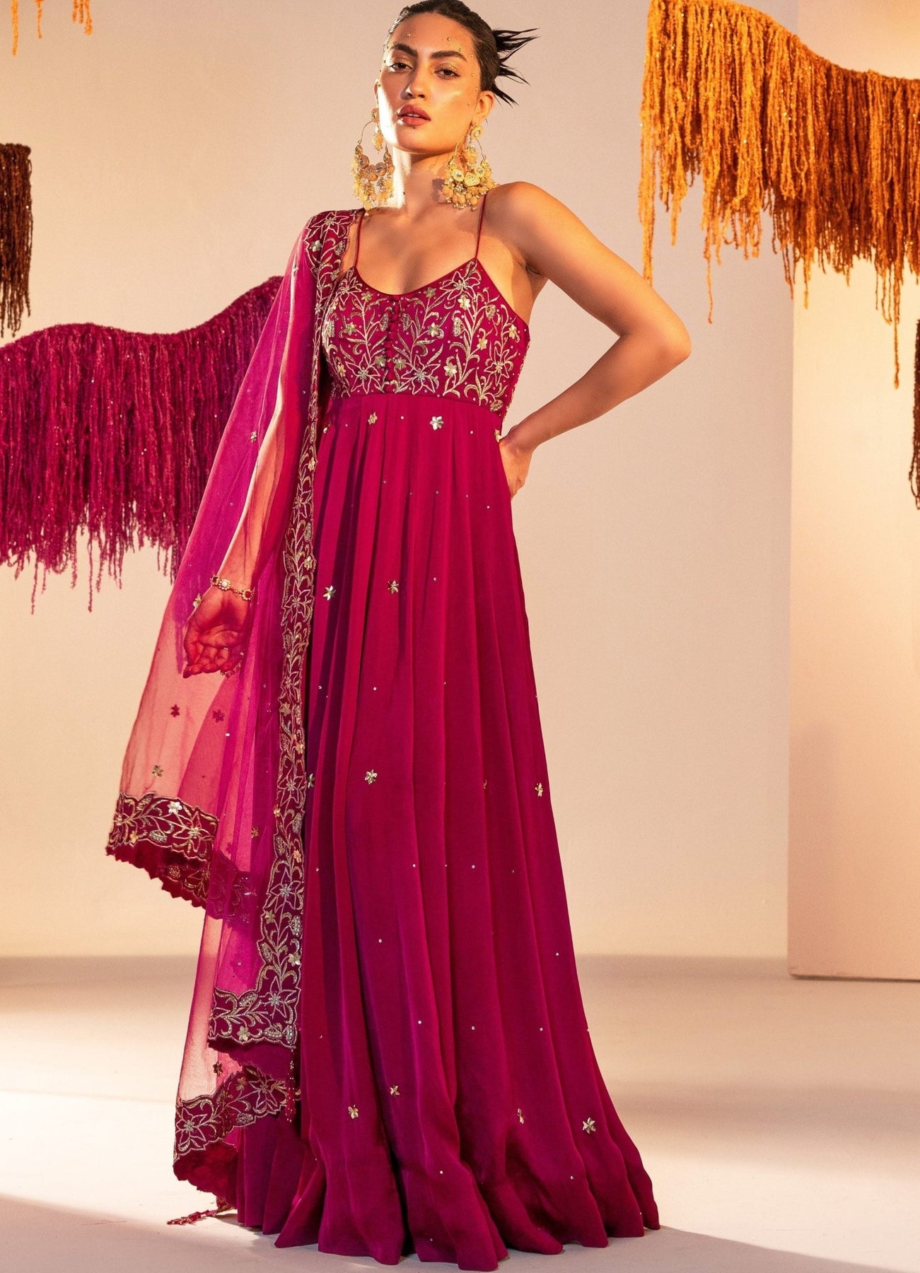 Purple Embroidered Satin Georgette Anarkali (2-Piece) - Image 5