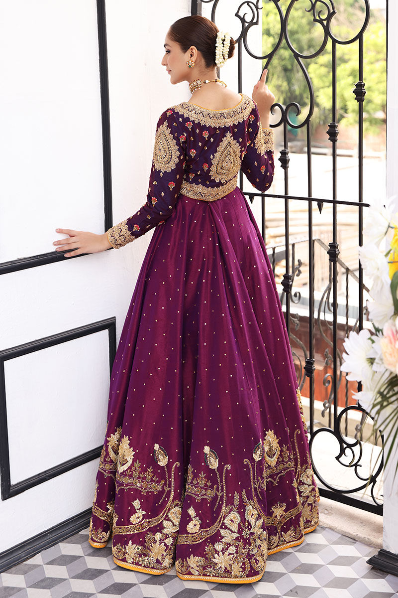 Plum Purple Embroidered Silk-Blend Anarkali Dress (1-Pc) - Image 5