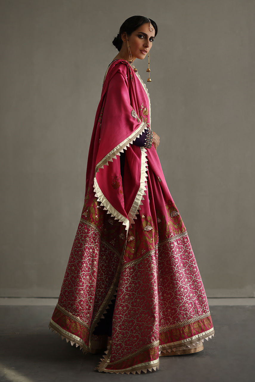 Deep Purple Zardozi Khaadi Silk Angarkha Kalidar (3-Piece) - Image 2