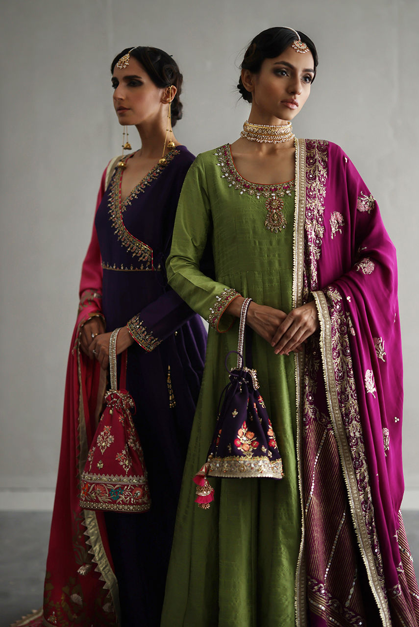 Deep Purple Zardozi Khaadi Silk Angarkha Kalidar (3-Piece) - Image 4