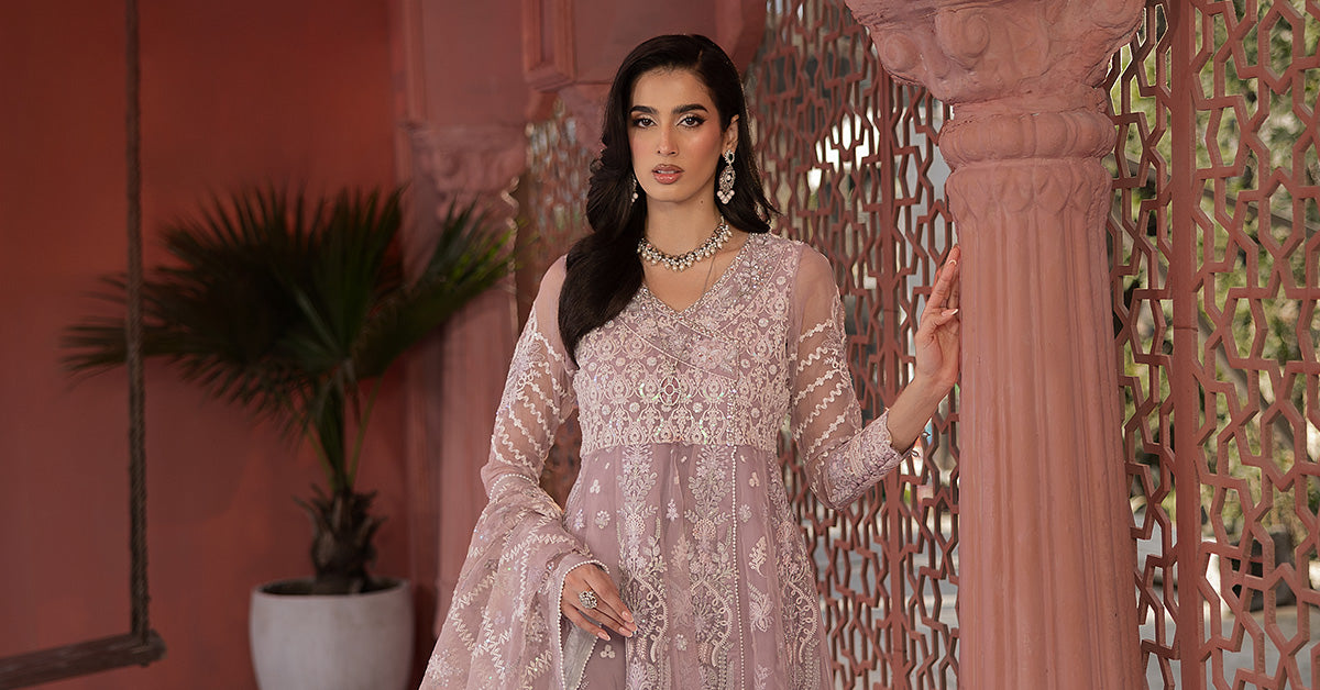 Lilac Embroidered Organza Angrakha Dress (3-Piece) - Image 8