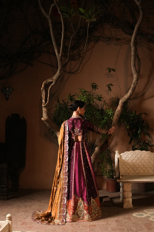 Deep Purple Embellished Silk Angrakha (2-Piece) - Image 5