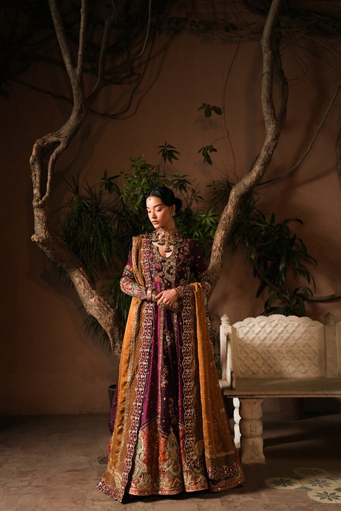 Pakistani Purple Embellished Silk Angrakha (2-Piece) - Image 1