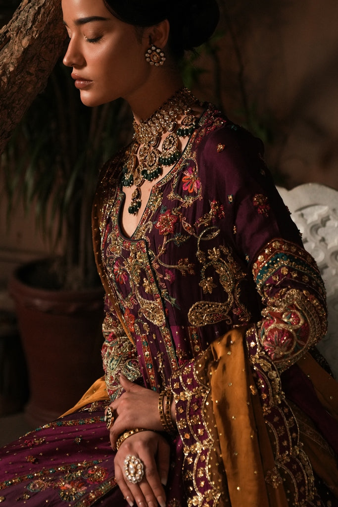Pakistani Purple Embellished Silk Angrakha (2-Piece) - Image 4