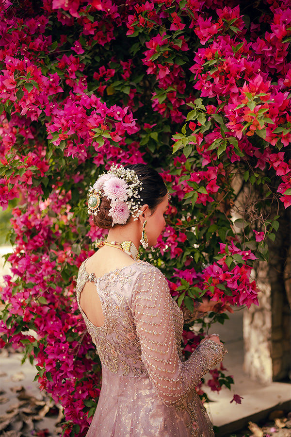 Lilac Zari Net Angrakha with Jamawar Lehenga (3-Piece) - Image 3