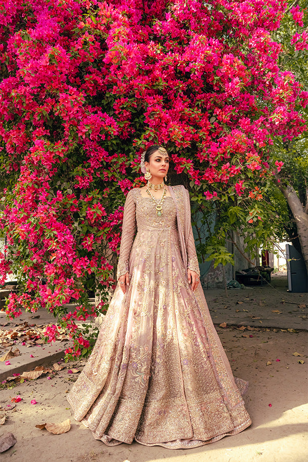 Indian Lilac Zari Net Angrakha Dress (3-Piece) - Image 1